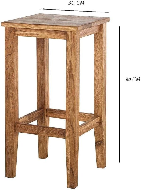 Natural Wooden Barstool | Rustic Backless Solid Wood Stool | Kitchen Counter Dining Stool | Natural Oak Finish | Durable, Compact & Stylish | Farmhouse Bar Chair | Indoor Use - Image 5