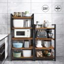 Modern Oven Stand for Kitchen – Multi-Tier Storage Shelf | Wooden Iron Microwave Rack | Black & Brown Heavy Duty Utility Organizer | Space Saving Kitchen Storage Solution
