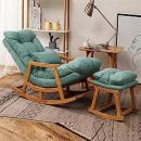 Elegant Cream Wooden Rocking Chair with Cushion | Mid-Century Modern Recliner for Living Room, Balcony, Lounge | Solid Wood Frame | Relaxing Rocker with Footrest | Indoor Home Seating Comfort