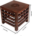 Handcrafted Wooden Bedside Table | Natural Wood Finish | Solid Wood Side Table with Carved Top | Vintage End Table | Wooden Nightstand for Bedroom & Living Room