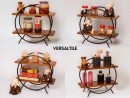 Modern Wooden & Iron Spice Rack | 2-Tier Circle Shelf for Kitchen & Home Decor | Wall Mounted Display Organizer | Black & Brown Round Storage Rack | Industrial Style Multipurpose Shelf