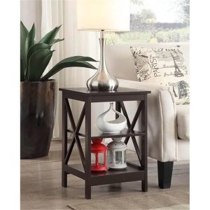 Modern Wooden Side Table- with Open Storage Shelves