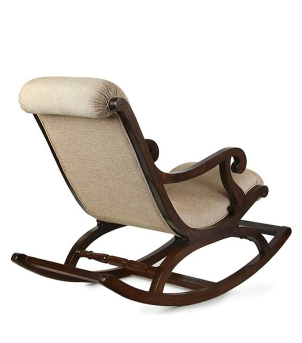 Sheesham Wood Rocking Chair with Cushioned Seat & Back | Traditional Wooden Rocker for Living Room | Brown & Off-White | Premium Home Décor Furniture | Comfortable & Durable Design - Image 2