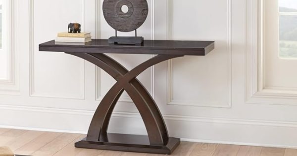Modern Wooden Cherry Console Sofa Table | Decorative Base Accent Table | Elegant Brown Wood Finish | Living Room Entryway Hallway Furniture - Image 5