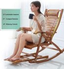 Ergonomic Wooden Rocking Chair with Thick Padded Cushion – Brown Recliner Lounge Chair for Living Room, Bedroom, Balcony – Adjustable & Foldable Relaxing Armchair – Comfortable & Stylish Design