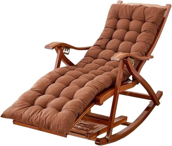 Ergonomic Wooden Rocking Chair with Thick Padded Cushion – Brown Recliner Lounge Chair for Living Room, Bedroom, Balcony – Adjustable & Foldable Relaxing Armchair – Comfortable & Stylish Design - Image 8