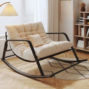 Modern Wooden Rocking -Chair with Off-White Cushion