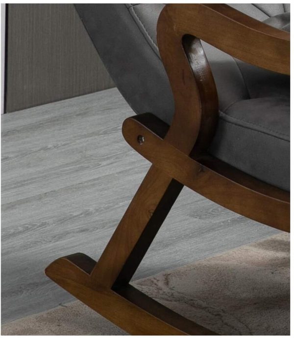 Handcrafted Sheesham Wood Rocking Chair with Cushion | Premium Brown-Gray Finish | Wooden Relaxing Chair for Living Room | Classic Lounge Chair with Ottoman | Elegant Wooden Furniture Piece - Image 3