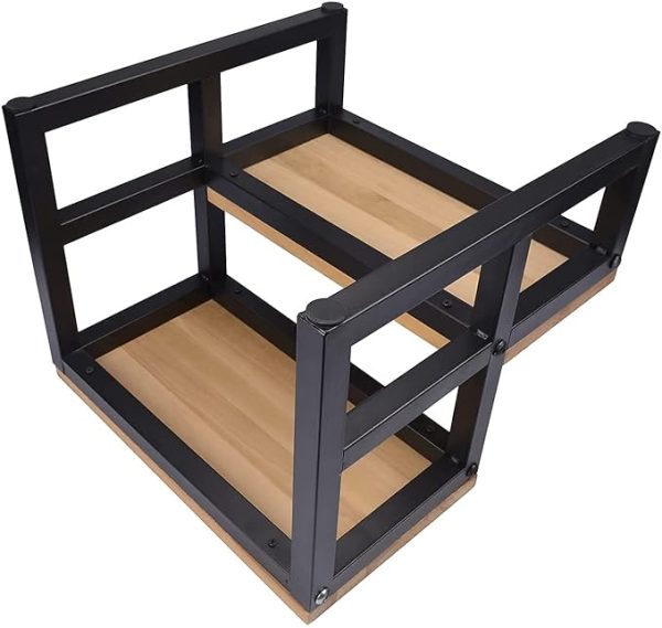Solid Wood Step Stool for Adults & Kids 2 Tier Natural Step Ladder with Black Iron Frame Heavy Duty Kitchen Bathroom Bedside Stool Rustic Wooden Step Stand for Home - Image 3