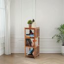 Solid Wood 3-Tier Bookcase Shelf – Natural Finish, Rustic Storage Organizer for Living Room, Office
