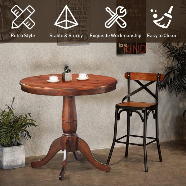 Elegant Solid Wood Pedestal Dining Table – Round Brown Table for Kitchen or Dining Room – Classic Rustic Wooden Furniture – Sturdy Small Table for 2-3 Persons - Image 5