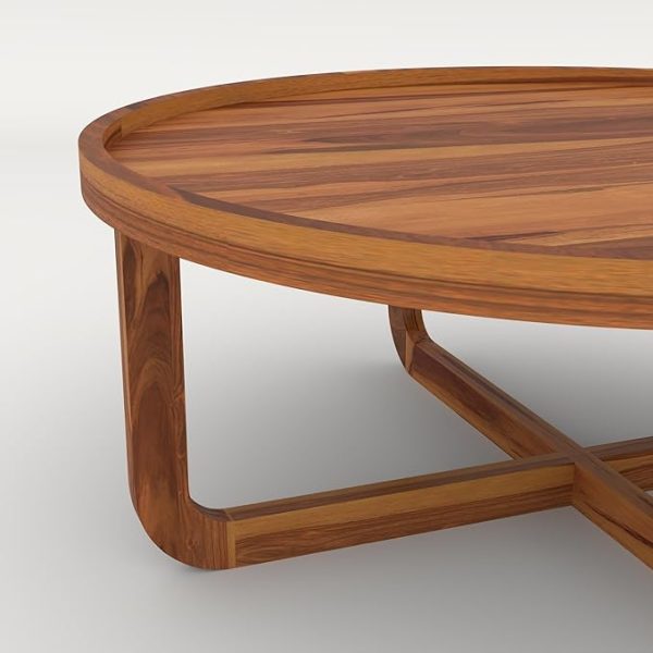 Premium Round Wooden Coffee Table for Living Room | Modern Designer Centre Table | Handcrafted Solid Wood Brown Coffee Table with Stylish Legs | Elegant Home Furniture with Natural Finish - Image 2