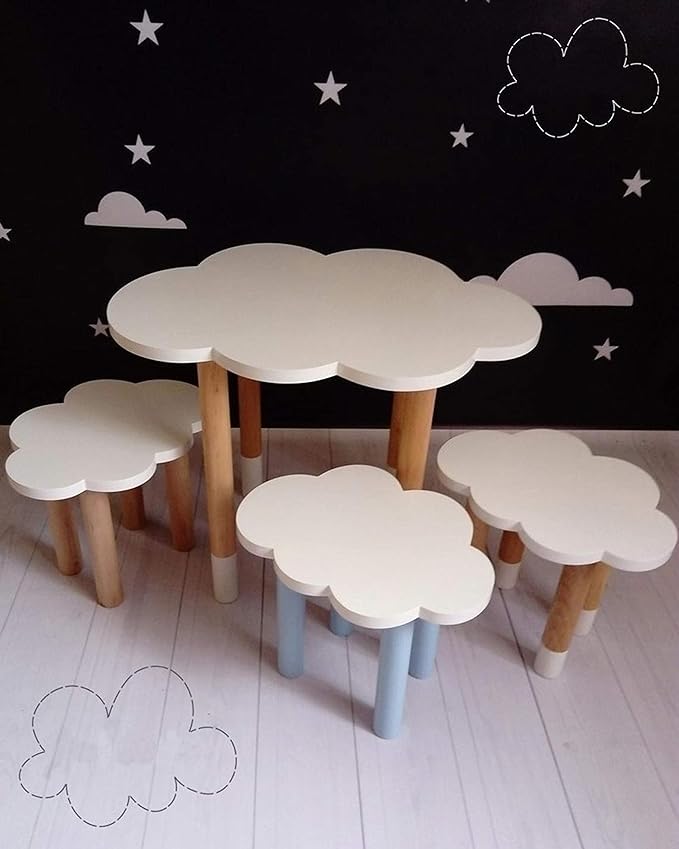 Big Cloud Table Set Kids Furniture, Baby Chair & Toddler Gift, Cloud Decor, Playroom Table, Montessori Style Multicolor Wood, Cute Kids Table