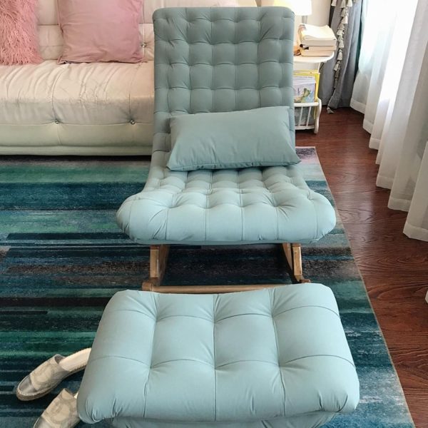 Premium Outdoor Wooden Swing Chair with Ottoman | Light Teal Cushioned Rocking Chair for Balcony, Garden & Patio | Relaxing Lounge Chair | Solid Wood Frame | Stylish & Comfortable Design - Image 2