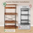 Modern Oven Stand for Kitchen Organizer with Hooks & Shelves | Rustic Brown & Black Iron-Wood Microwave Rack | Multi-Tier Kitchen Storage Shelf | Industrial Style Utility Baker’s Rack