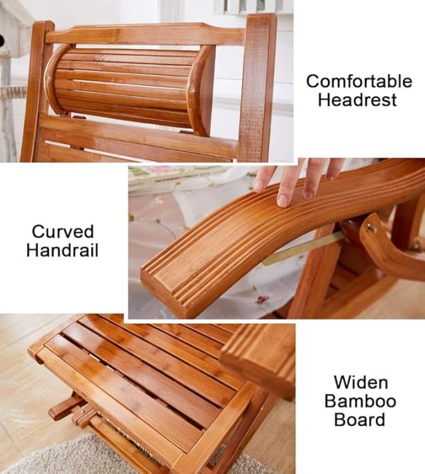 Ergonomic Wooden Rocking Chair with Thick Padded Cushion – Brown Recliner Lounge Chair for Living Room, Bedroom, Balcony – Adjustable & Foldable Relaxing Armchair – Comfortable & Stylish Design - Image 4