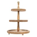 Modern 3-Tier Wooden Tray Stand | Rustic Natural Wood Display Organizer for Kitchen, Bathroom, Home Decor | Round Farmhouse Style Tiered Serving Tray for Events & Storage