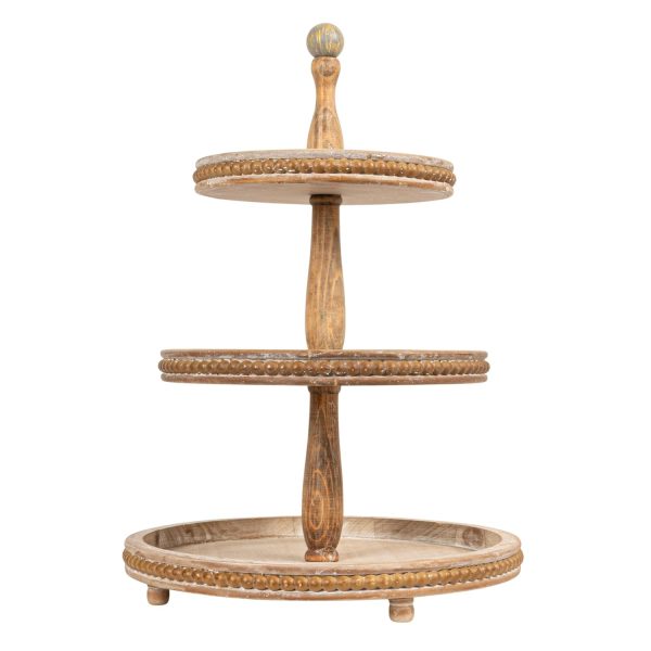 Modern 3-Tier Wooden Tray Stand | Rustic Natural Wood Display Organizer for Kitchen, Bathroom, Home Decor | Round Farmhouse Style Tiered Serving Tray for Events & Storage - Image 5