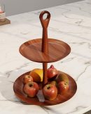Modern 2-Tier Wooden Fruit Stand – Walnut Finish