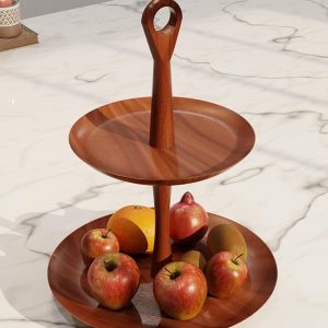 Modern 2-Tier Wooden Fruit Stand – Walnut Finish