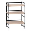 Modern Oven Stand for Kitchen | 3-Tier Brown & Black Rack with Hooks | Heavy-Duty Wood & Iron Multipurpose Shelf Organizer | Space-Saving Kitchen Storage Rack for Microwave, Utensils & More