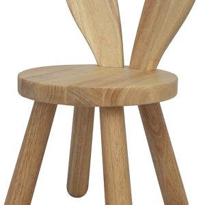 Wooden Bunny Ear Kids Chair - Solid Hardwood, Natural Finish,- Cute Animal Toddler Stool