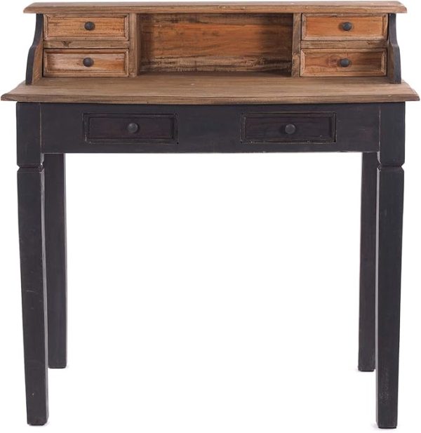 Solid Wood Desk with Drawers | Rustic Brown Writing Table | Compact Wooden Study Table | Vintage Office Desk for Home | Organizer Hutch & Storage | Premium Wood Furniture - Image 5