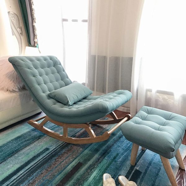 Premium Outdoor Wooden Swing Chair with Ottoman | Light Teal Cushioned Rocking Chair for Balcony, Garden & Patio | Relaxing Lounge Chair | Solid Wood Frame | Stylish & Comfortable Design - Image 5