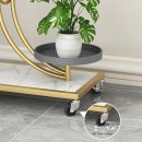 Modern 3-Tier Iron Plant Stand with Wheels | Indoor Flower Pot Holder | Gold Metal Frame & Wooden Shelves | Stylish Plant Display Rack for Home, Balcony, Garden, Living Room