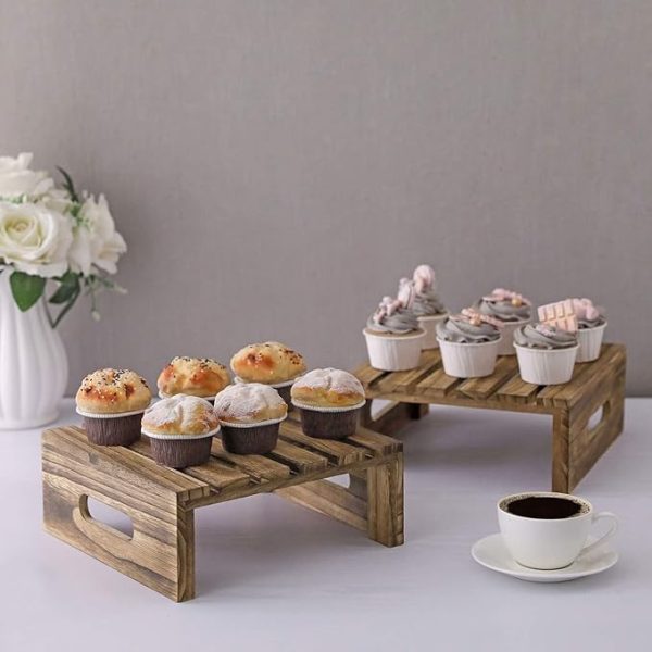 Modern Wooden Cupcake and Dessert Display Riser Stands – Rustic Natural Wood Buffet Holder for Party, Bakery, Wedding, Catering & Home Decor – Food Safe, Durable, Stylish – Set of 2 - Image 6