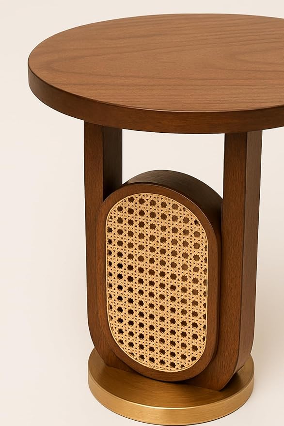 wooden bedside table, brown wooden side table, small wooden nightstand, cane design bedside table, compact wooden furniture - Image 3