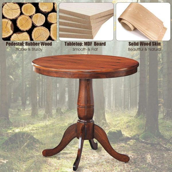 Elegant Solid Wood Pedestal Dining Table – Round Brown Table for Kitchen or Dining Room – Classic Rustic Wooden Furniture – Sturdy Small Table for 2-3 Persons - Image 2