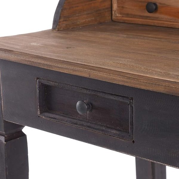 Solid Wood Desk with Drawers | Rustic Brown Writing Table | Compact Wooden Study Table | Vintage Office Desk for Home | Organizer Hutch & Storage | Premium Wood Furniture - Image 3
