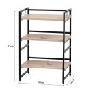 Modern Oven Stand for Kitchen | 3-Tier Brown & Black Rack with Hooks | Heavy-Duty Wood & Iron Multipurpose Shelf Organizer | Space-Saving Kitchen Storage Rack for Microwave, Utensils & More