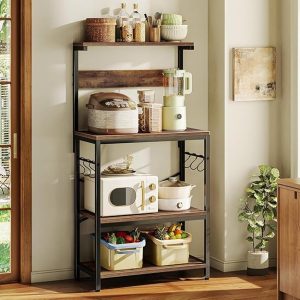Modern Oven Stand for Kitchen -Organizer with Hooks & Shelves