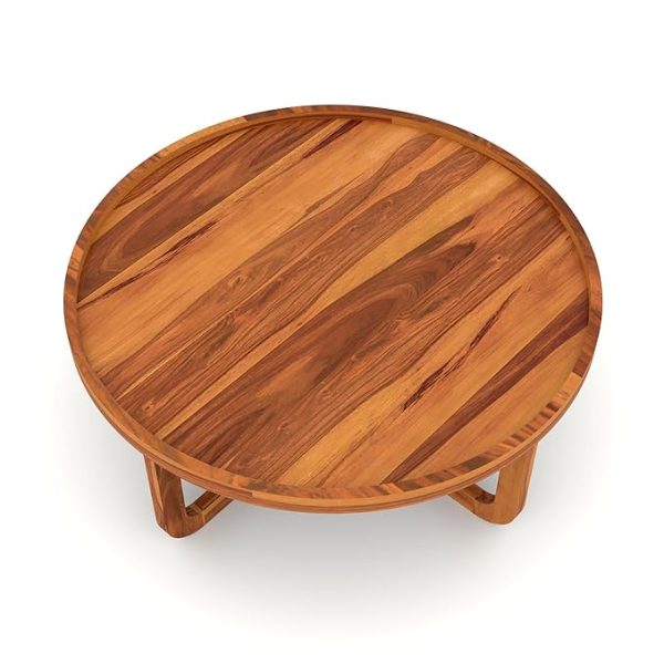 Premium Round Wooden Coffee Table for Living Room | Modern Designer Centre Table | Handcrafted Solid Wood Brown Coffee Table with Stylish Legs | Elegant Home Furniture with Natural Finish - Image 5