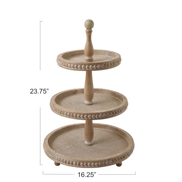 Modern 3-Tier Wooden Tray Stand | Rustic Natural Wood Display Organizer for Kitchen, Bathroom, Home Decor | Round Farmhouse Style Tiered Serving Tray for Events & Storage - Image 3