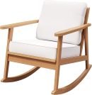 Premium Outdoor Wood- Rocking Chair with White Cushions