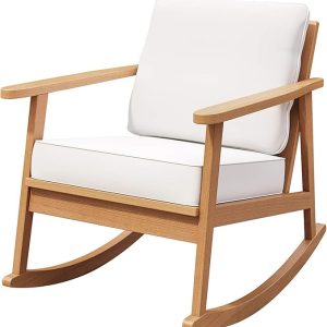 Premium Outdoor Wood- Rocking Chair with White Cushions