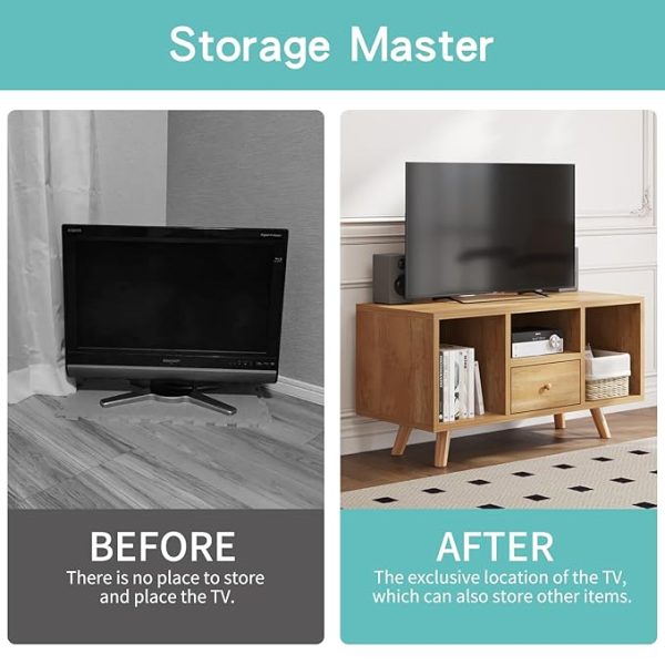 Natural Wooden Entertainment Unit – Set Top Box Stand & TV Cabinet with Open Shelves & Drawer | Solid Wood TV Stand for Living Room | Stylish Storage for Books, Media & Décor - Image 5