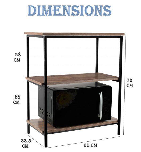 Modern Kitchen Oven Stand Organizer Rack – 3-Tier Microwave Storage Shelf | Multipurpose Wooden Iron Countertop Rack for Kitchen, Pantry | Brown Black Color – Durable & Space-Saving Design - Image 3