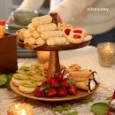 Modern 2-Tier Wooden Cake Stand – Natural Wood Pizza & Dessert Tray | Rustic Round Serving Platter for Parties, Weddings, Events | Decorative Tiered Stand
