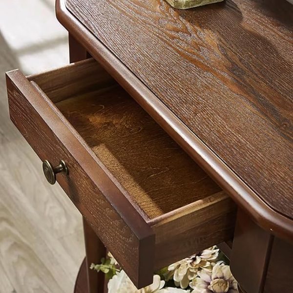 Modern Wooden Console Table with Drawer | Elegant Brown Hallway Side Table for Living Room | Decorative Entryway Table with Lower Shelf | Solid Wood Finish - Image 4