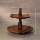 Modern 2-Tier Wooden Cake Stand – Natural Wood Pizza & Dessert Tray | Rustic Round Serving Platter for Parties, Weddings, Events | Decorative Tiered Stand
