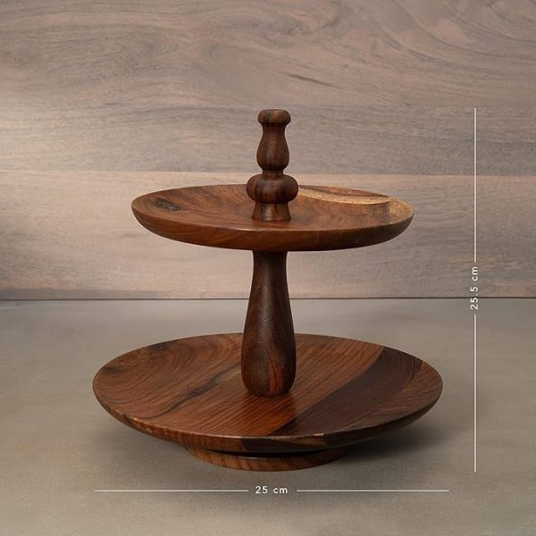 Modern 2-Tier Wooden Cake Stand – Natural Wood Pizza & Dessert Tray | Rustic Round Serving Platter for Parties, Weddings, Events | Decorative Tiered Stand - Image 5