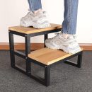 Solid Wood Step Stool for Adults & Kids 2 Tier Natural Step Ladder with Black Iron Frame Heavy Duty Kitchen Bathroom Bedside Stool Rustic Wooden Step Stand for Home
