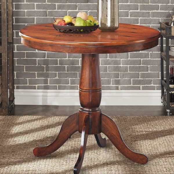 Elegant Solid Wood Pedestal Dining Table – Round Brown Table for Kitchen or Dining Room – Classic Rustic Wooden Furniture – Sturdy Small Table for 2-3 Persons - Image 4