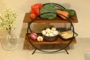 Modern Wooden & Iron Spice Rack | 2-Tier Circle Shelf for Kitchen & Home Decor | Wall Mounted Display Organizer | Black & Brown Round Storage Rack | Industrial Style Multipurpose Shelf