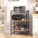 Modern Oven Stand for Kitchen | 3-Tier Brown & Black Rack with Hooks | Heavy-Duty Wood & Iron Multipurpose Shelf Organizer | Space-Saving Kitchen Storage Rack for Microwave, Utensils & More