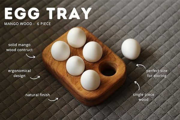 Modern Solid Wood Egg Tray – Holds 6 Eggs | Brown Wooden Egg Holder for Kitchen Counter | Natural Wood Egg Storage Rack | Durable, Minimalist, Rustic Egg Organizer - Image 5
